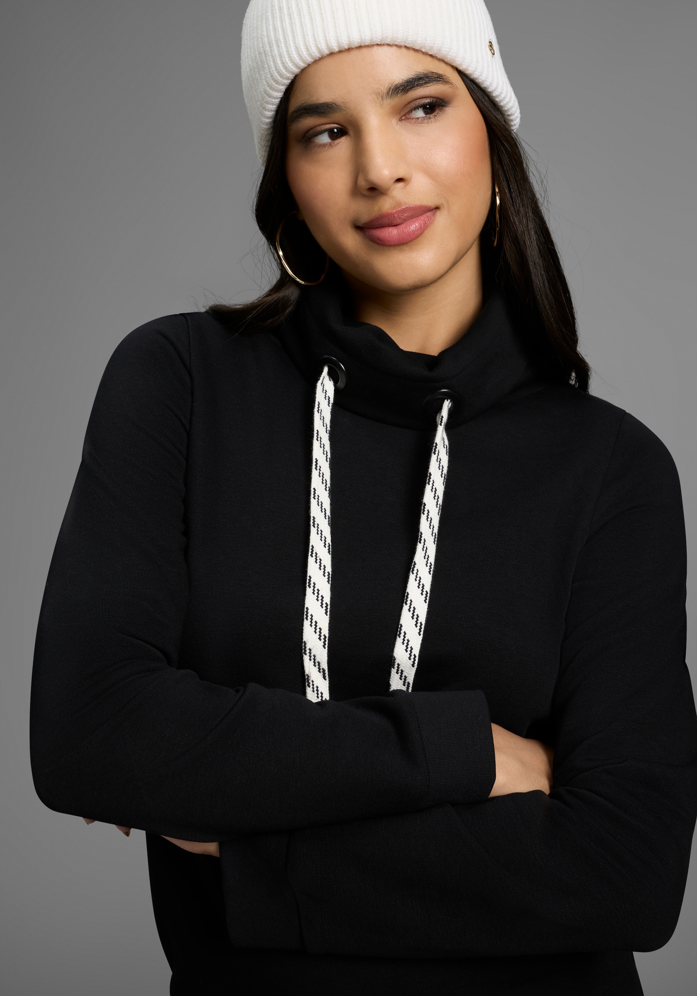 Laura Scott Sweatkleid Weiche Baumwollmischung mit Stehkragen und Kordel
