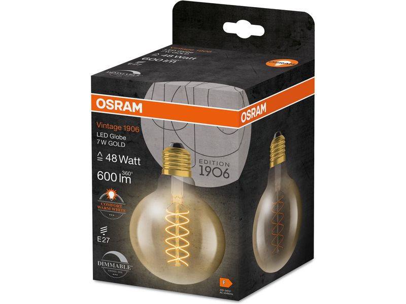 OSRAM Lampe Vintage 1906 Globe, 7W, E27, Warmweiss Dimmbare LED-Lampen, Vintage-Edition