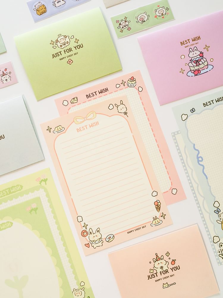 Leuke essentials - Set: Cartoon envelop + briefpapier (verschillende ontwerpen)