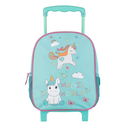 Idena Rucksack-Trolley Einhorn mit 2 Glitzer Rollen, türkis