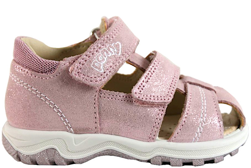 PONNY SANDAL I LYSERØDT SKIND MED GLIMMER