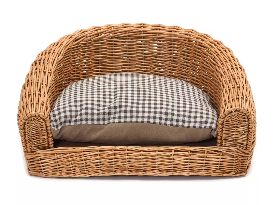 LIT POUR CHIEN Prince 64x43cm, osier tressé, avec coussin marron