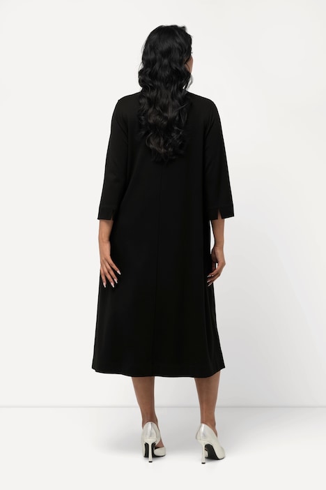 Midi-Puntokleid, Kelchkragen, V-Ausschnitt, 3/4-Arm
