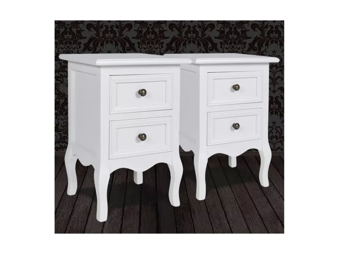 Table de chevet 2 pièces avec 2 tiroirs MDF Blanc