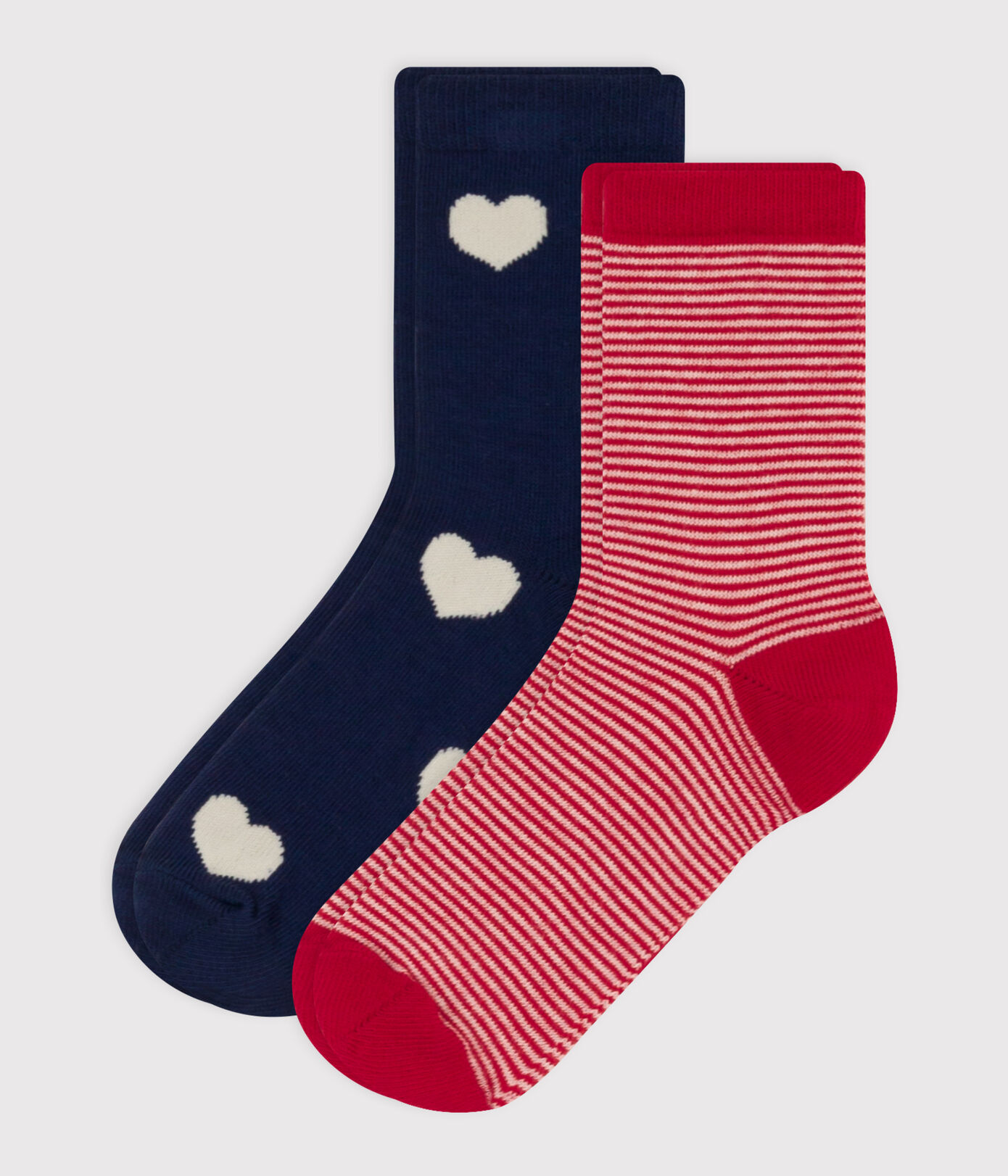 Lot de 2 paires de chaussettes cœurs en jersey de coton enfants