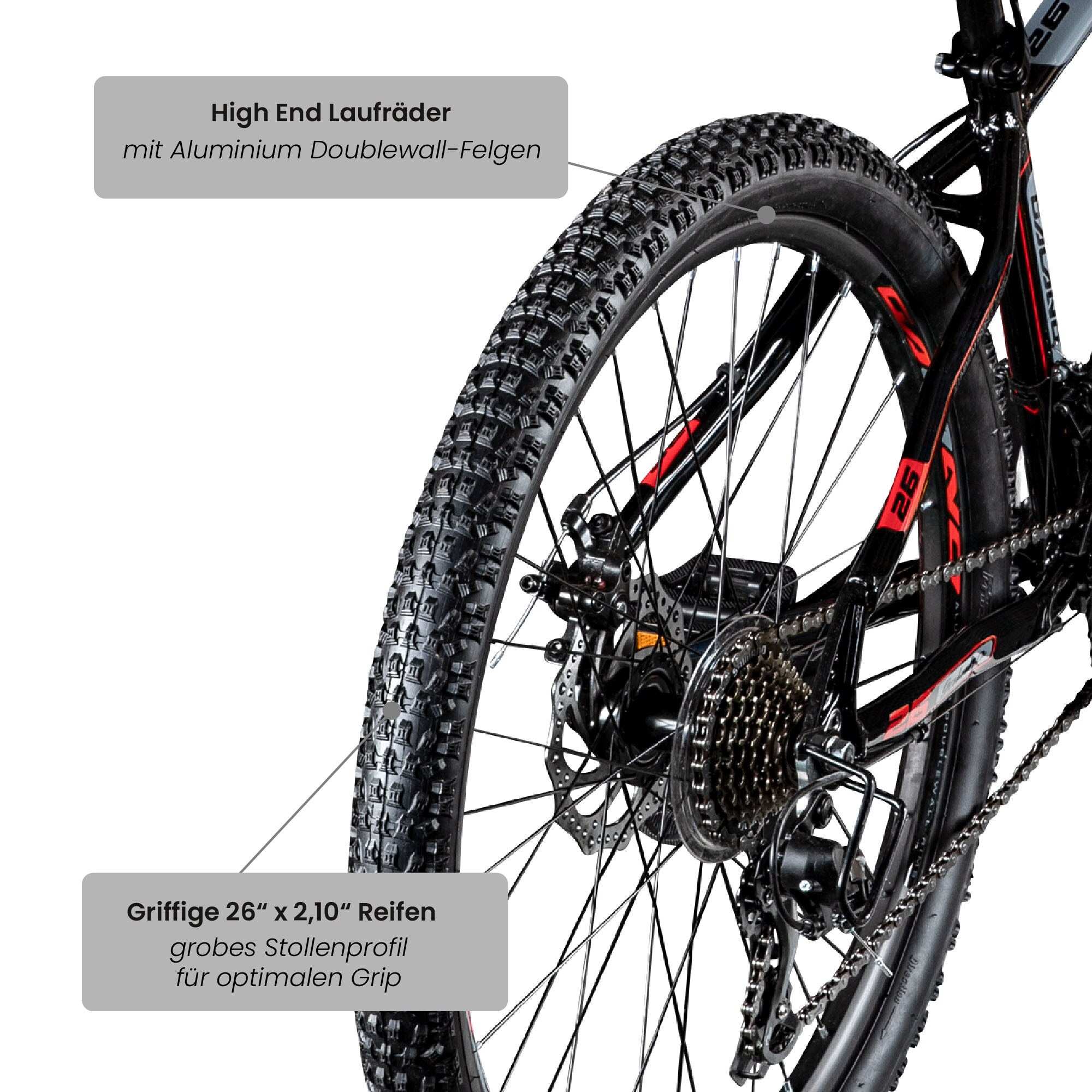 Galano Toxic 26 Zoll Mountainbike 145 - 185 cm MTB Hardtail Fahrrad 21 Gänge Scheibenbremsen Damen Herren Jugendliche unisex