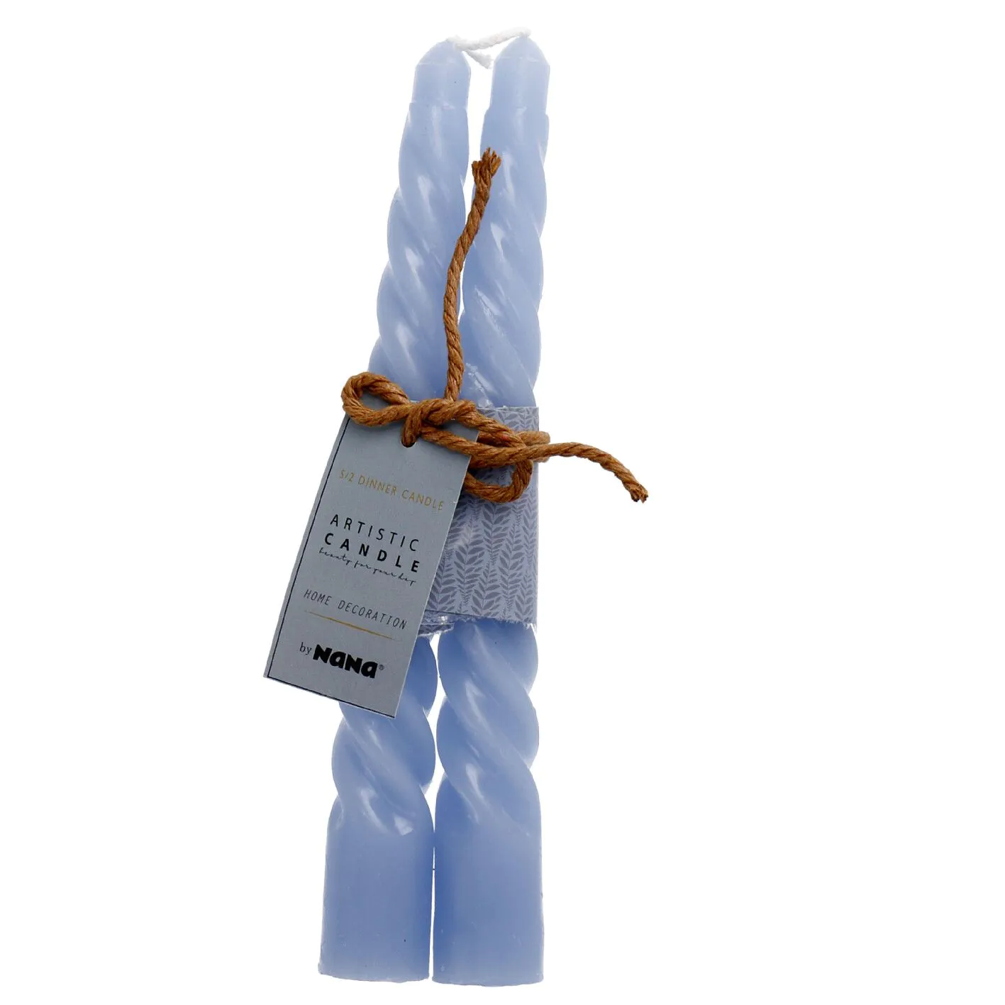 2er Set Stabkerze, gedreht, grau/blau, 18 cm