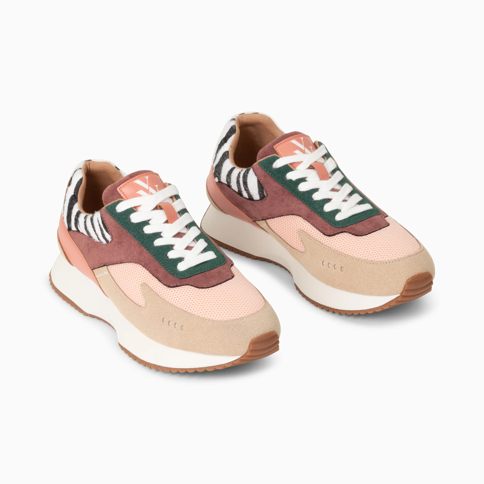 Sneakers-Baskets Anouk rose et beige à semelle running