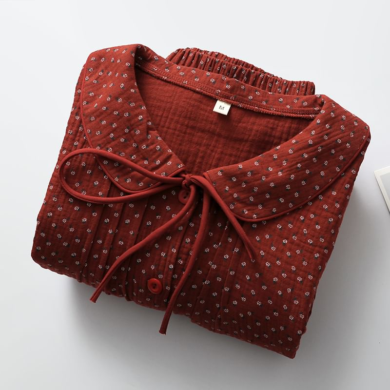 Finlies - Pyjamaset: Lange mouwen, Peter Pan-kraag, bloemenprint, strik aan de voorkant, knoopjes aan de bovenkant + broek