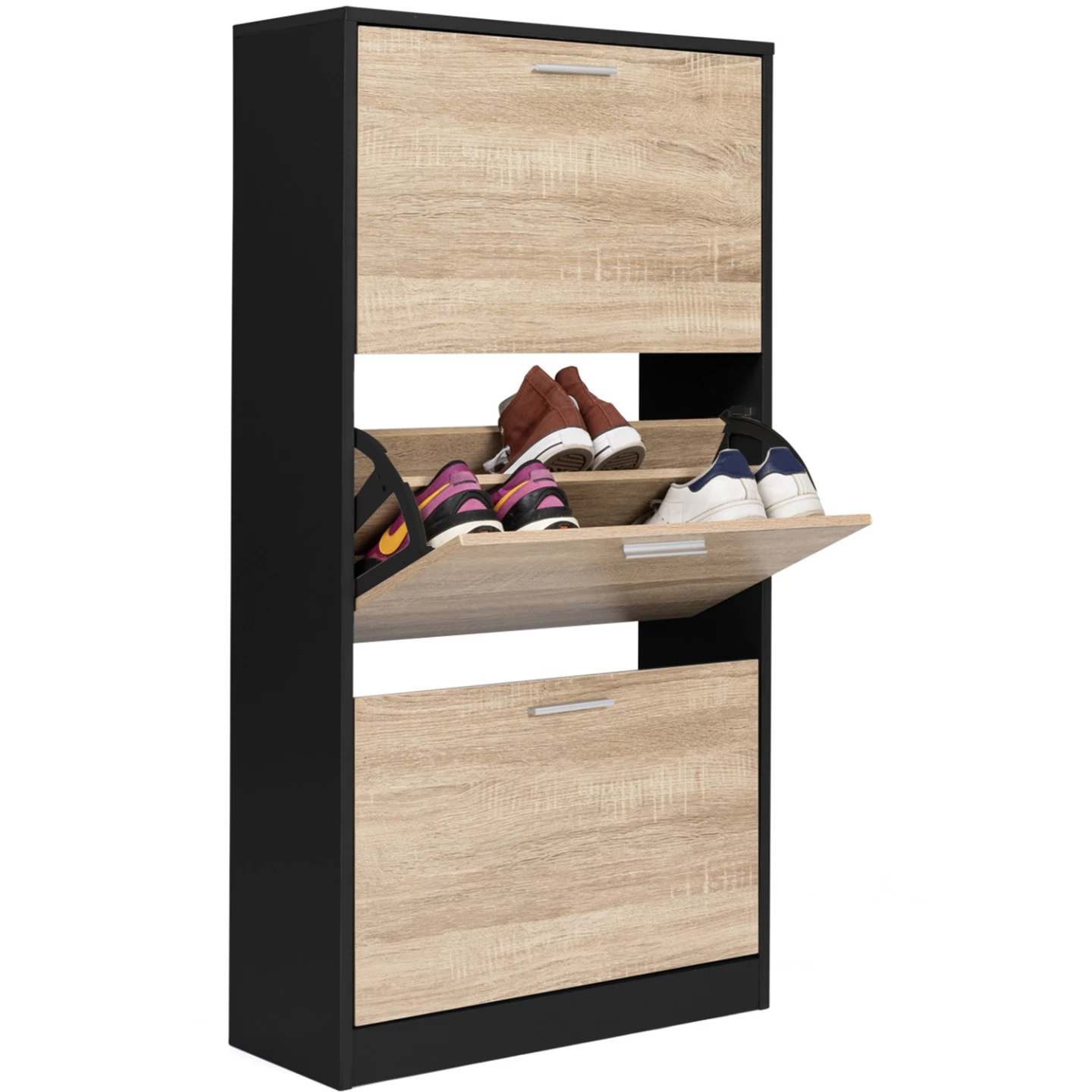 Meuble à chaussures 18 paires KLARK noir 3 portes imitation hêtre