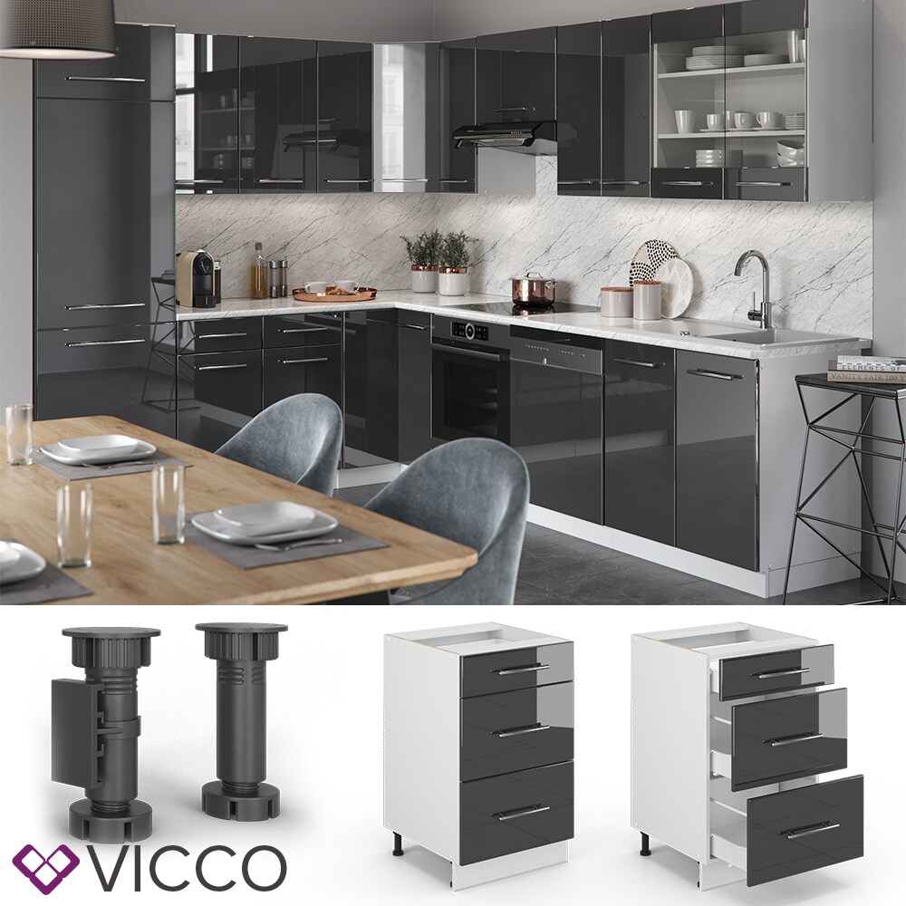 VICCO Schubunterschrank 50 cm Anthrazit Küchenzeile Unterschrank Fame