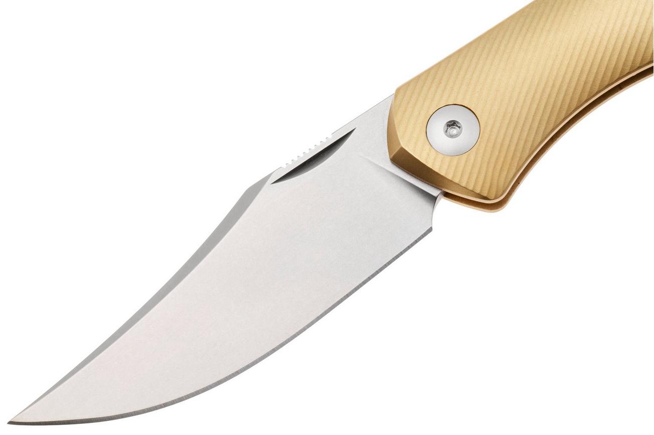 GiantMouse ACE Jutland JUTLAND-SJ-BRASS, Stonewashed CPM S90V, Milled Brass zakmes, Ansø en Voxnaes design