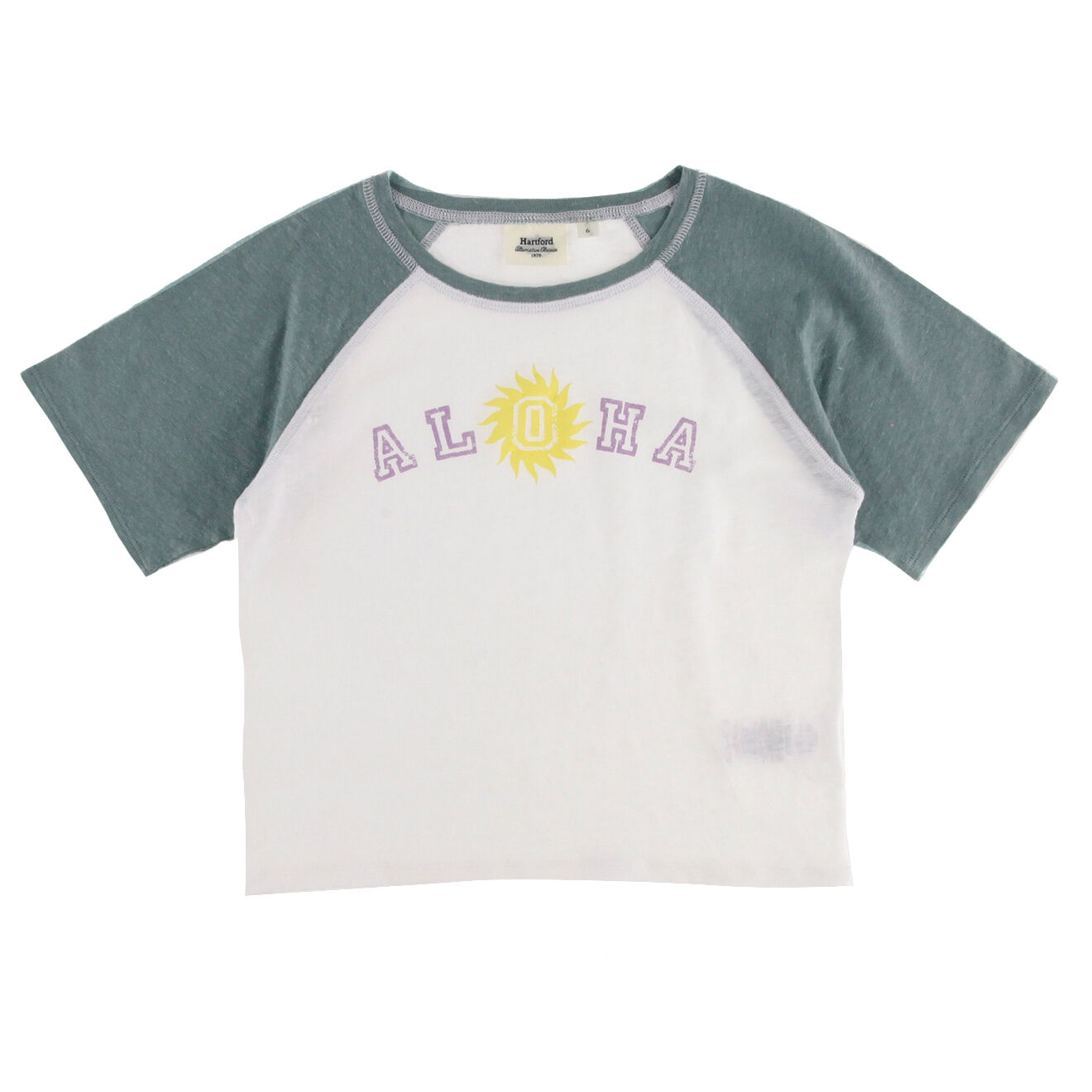 Hartford T-Shirt 100% Lin Tekla bicolore blanc/kaki
