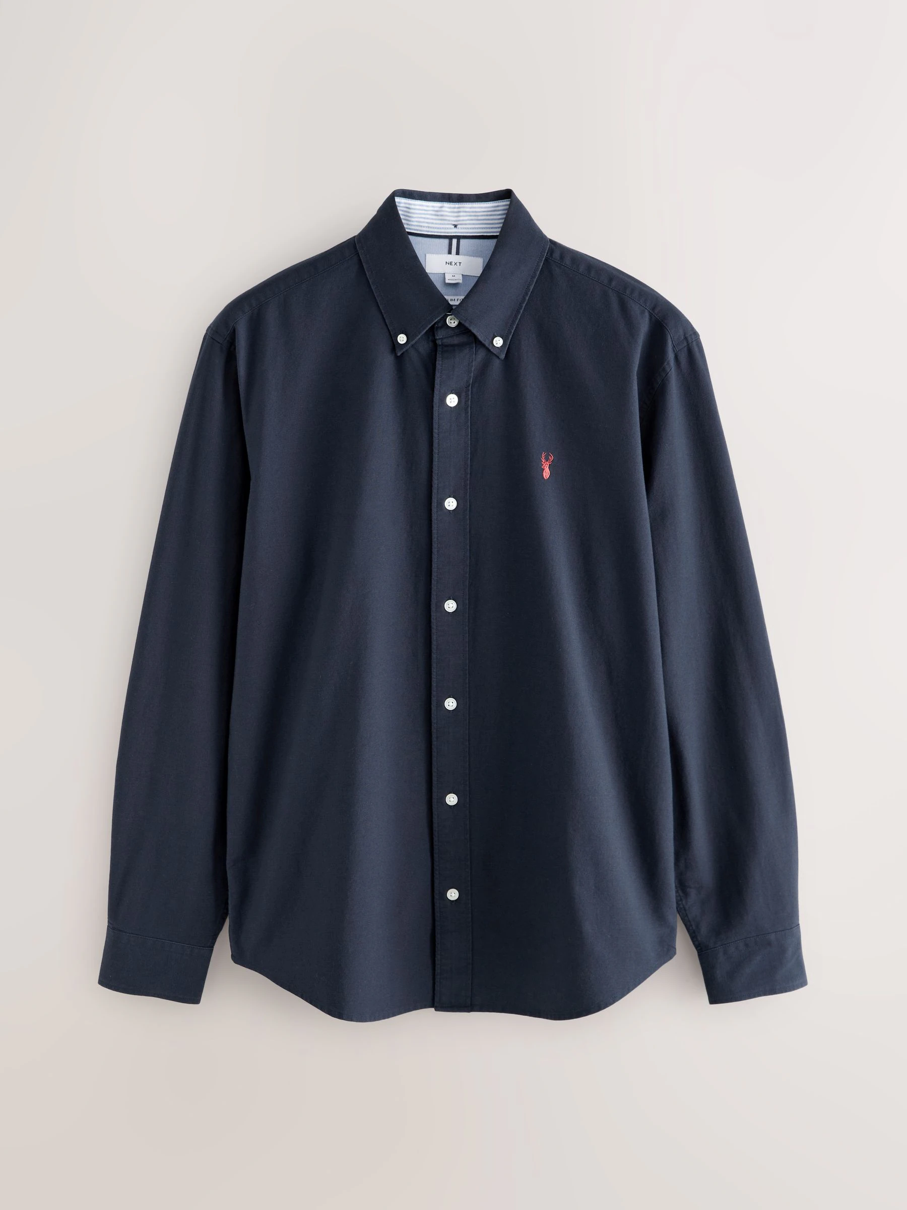 Donkerblauw - Slim Fit - Oxford-hemd met lange mouwen