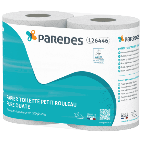Papier toilette petit rouleau 500 feuilles Ecolabel blanc 9,6 x 11 cm Paredes Expert