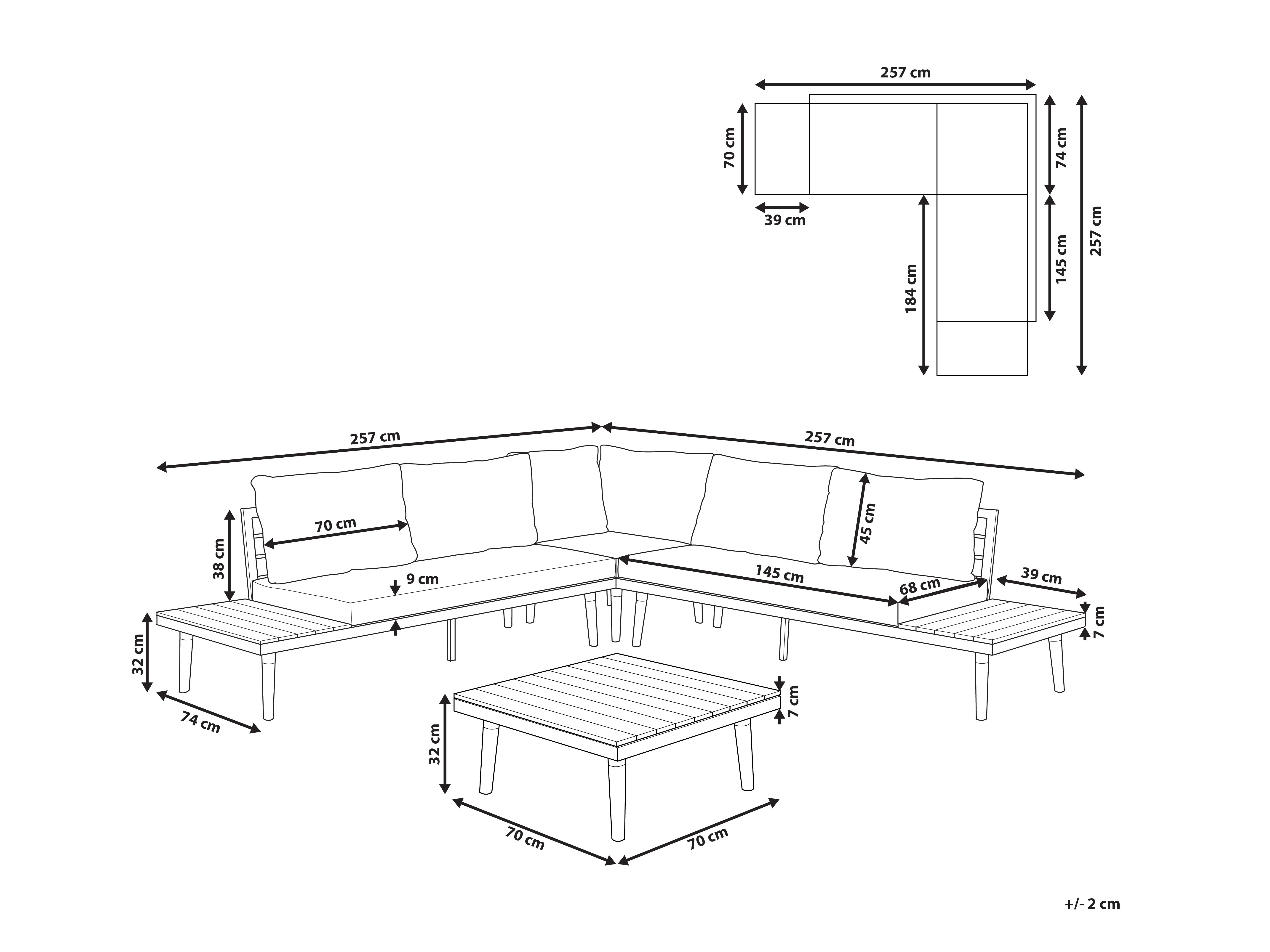 Tuin hoekloungeset met tafel 5-zits CORATO Acaciahout Gebroken wit