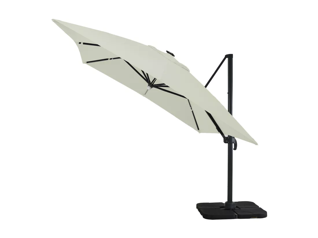 Parasol déporté LED 3x4m rectangle en aluminium + housse - rotatif 360° - Beige - ROME