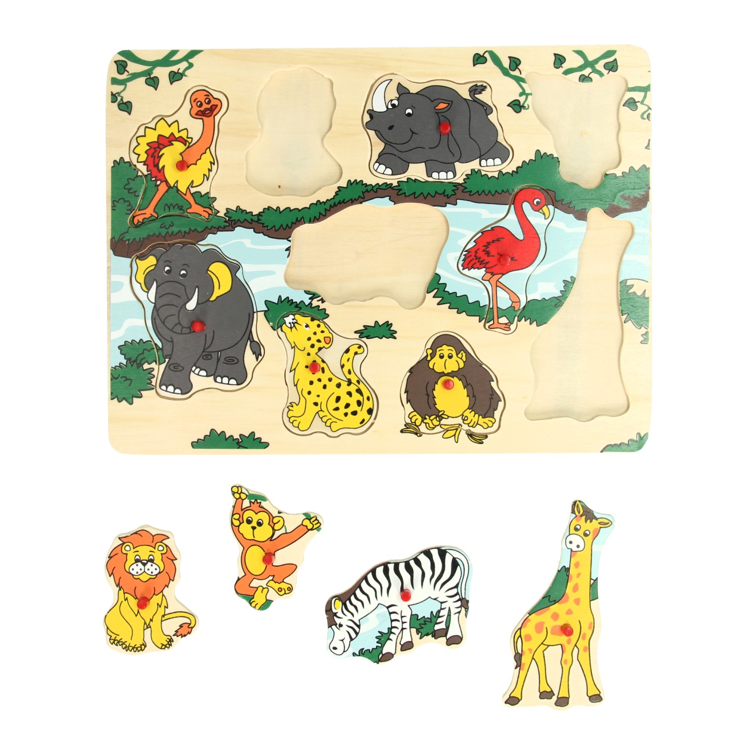 Houten Noppenpuzzel Wilde Dieren, 10st.
