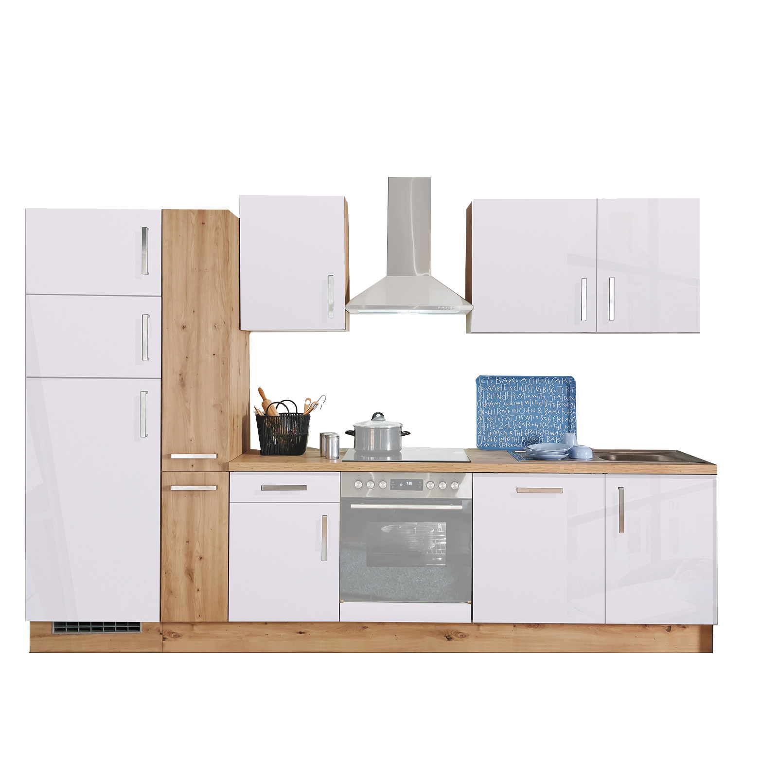 Küchenblock ALESSA - weiß - Artisan Eiche - 310 cm