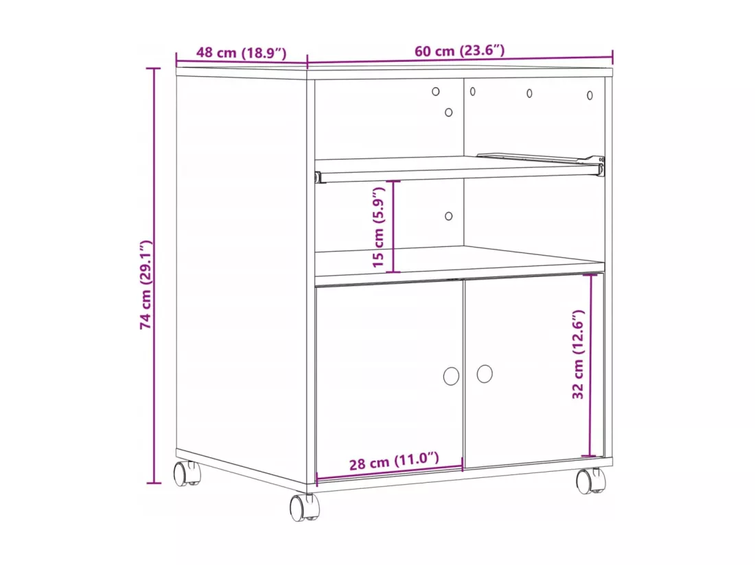 Support d'imprimante avec roulettes sonoma gris 60x48x74 cm
