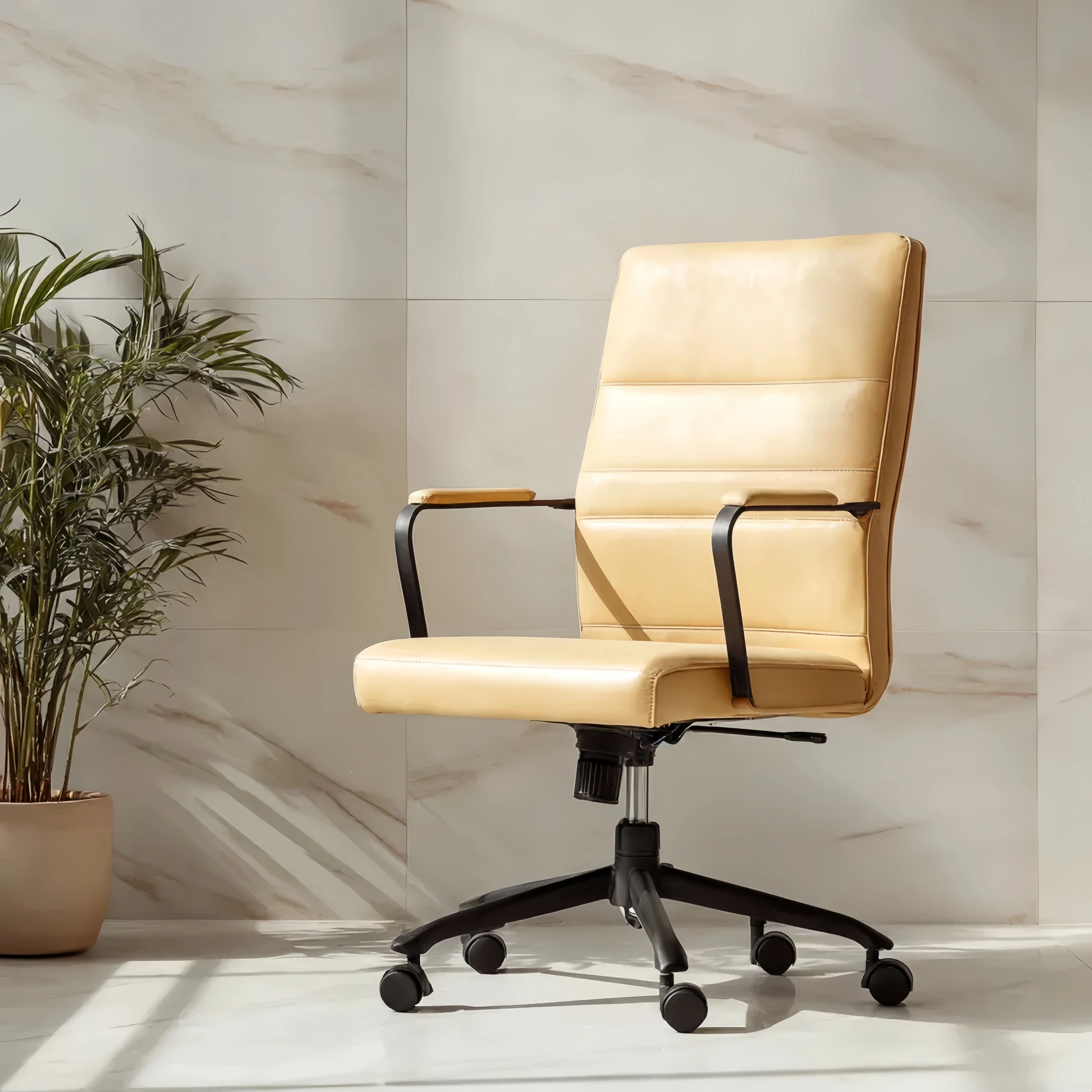 Ergonomischer Bürostuhl Kunstleder 60x58x107 cm Beige – Verstellbare S