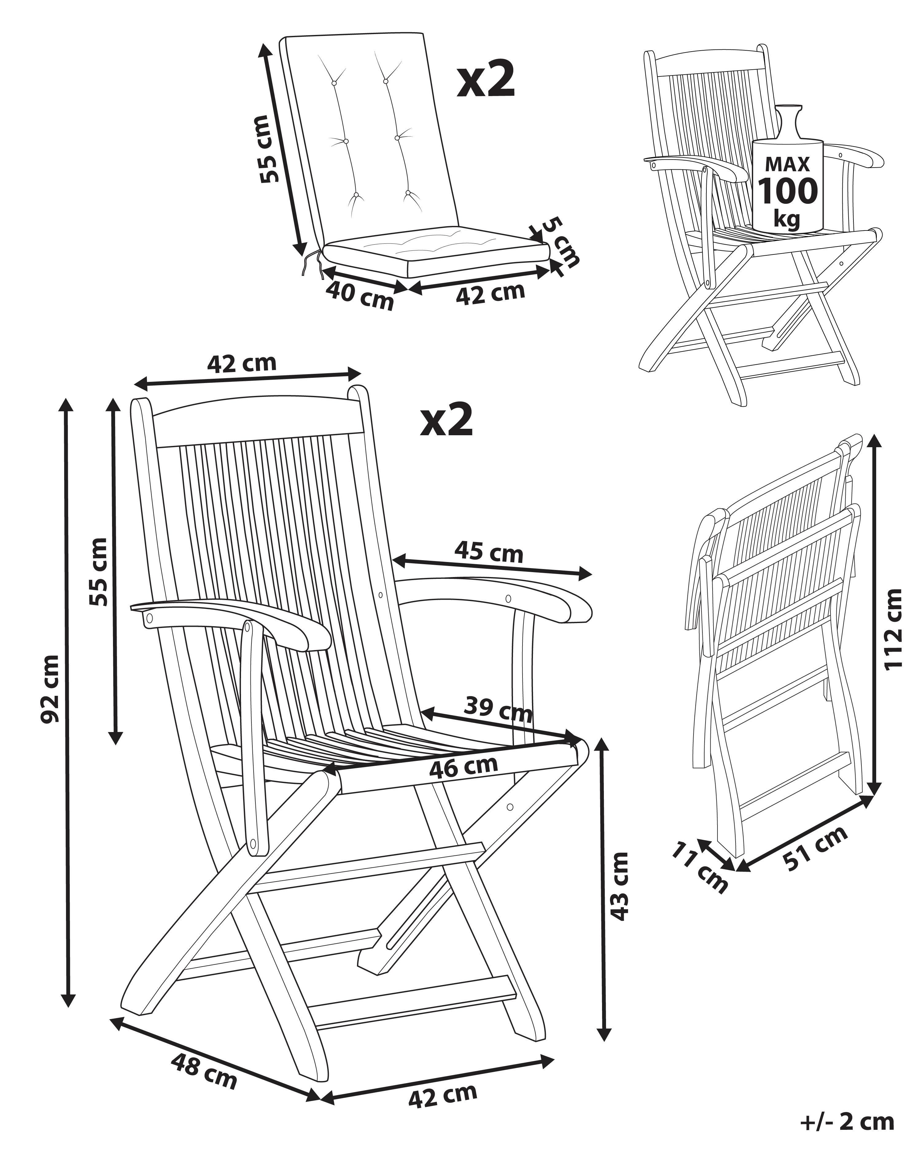 Set van 2 stoelen met zitkussen MAUI PREMIUM Acaciahout Taupe