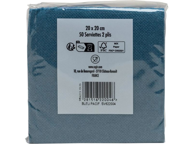 PRO nappe Papierservietten Blau 20 cm x 20 cm, 50 Stück Packung mit 50 Cocktail-Servietten