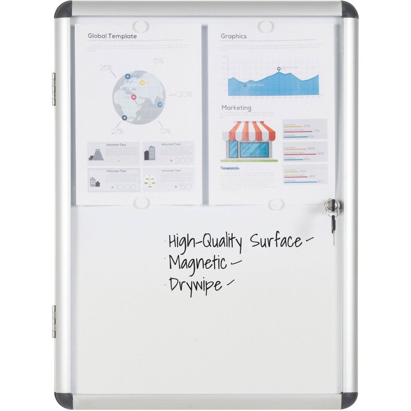 Vitrine intérieure acier laqué porte battante cadre aluminium Bi-Office Enclore - 4 feuilles