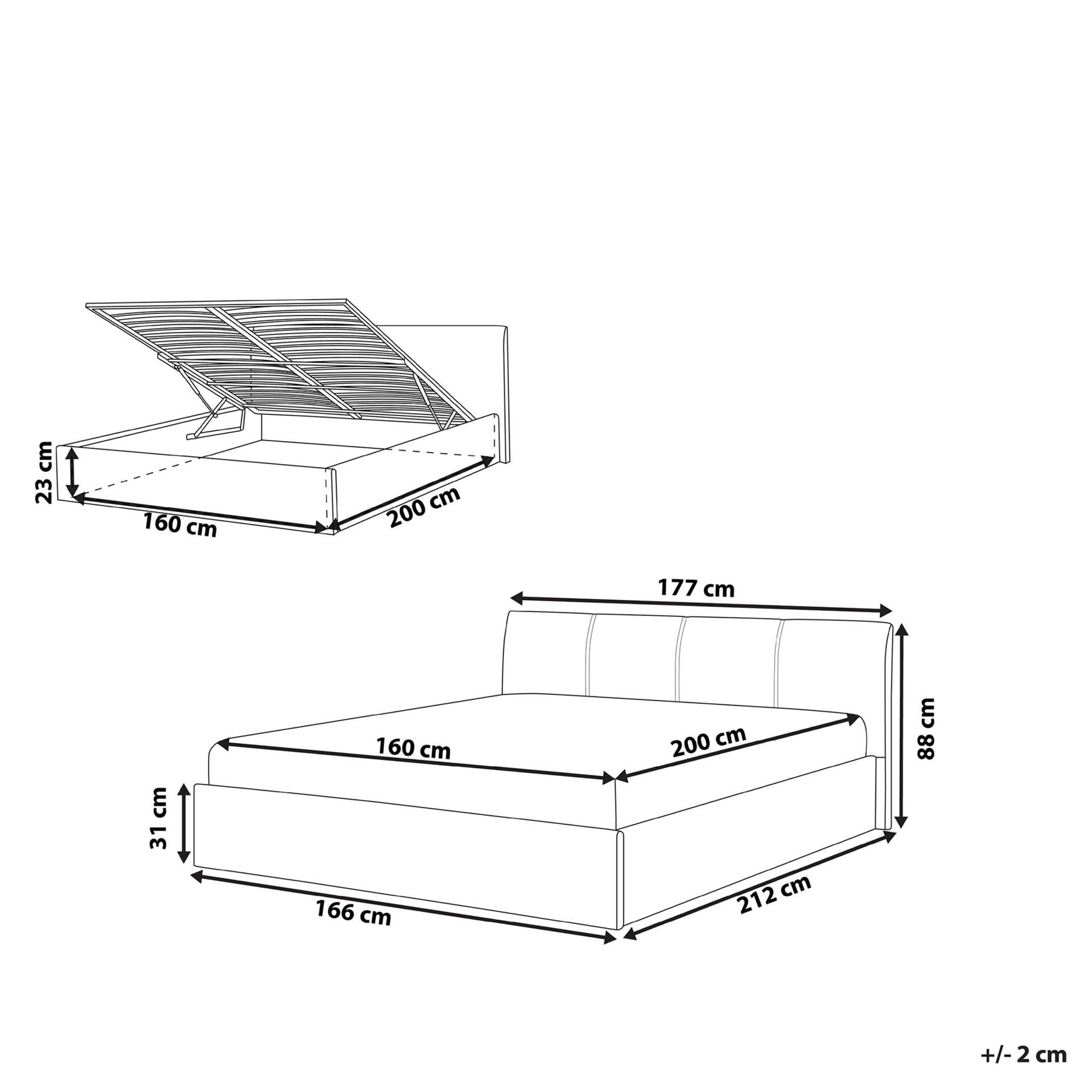 Beliani - ORBEY  - Tweepersoonsbed - Grijs - 160 x 200 cm - Polyester