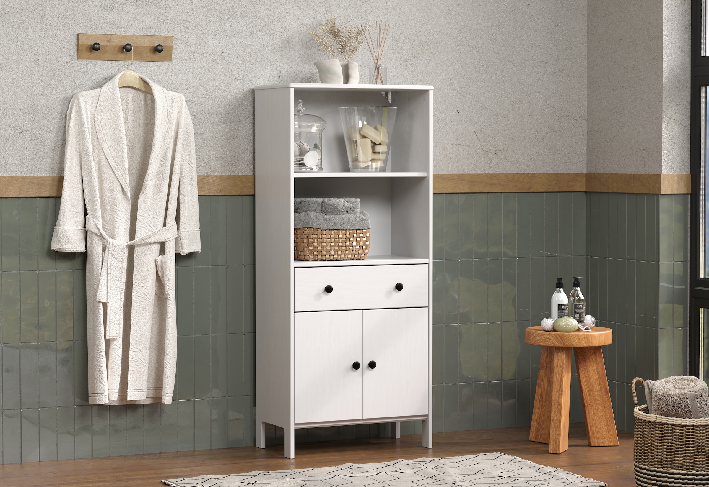 welltime Midischrank »Kall« 1 Stk. tlg. Breites Badregal aus Kiefer-Massivholz - Weiss oder Braun lackiert