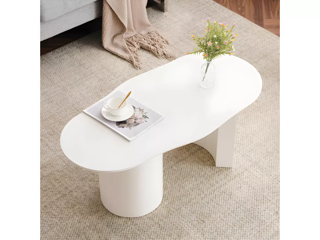 Table basse L 100cm - avec plateau incurvé irrégulier et élégant - Blanc