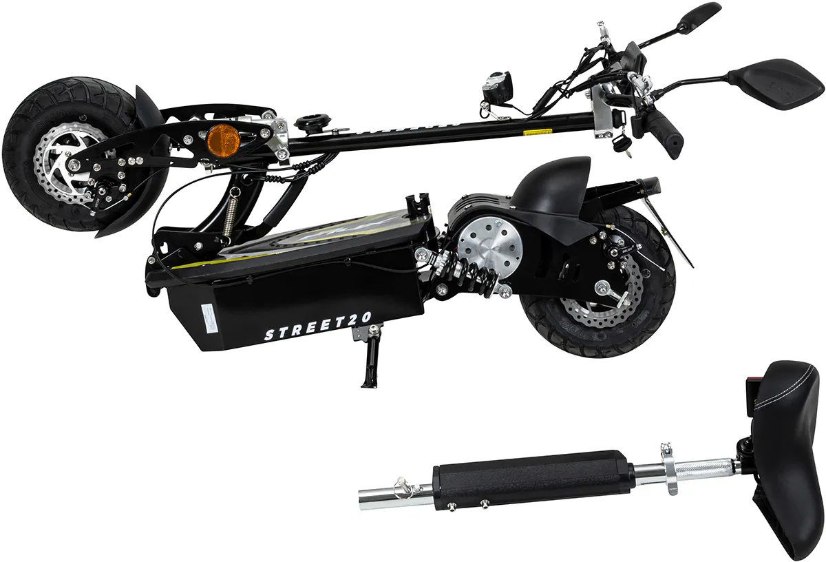 eFlux Street 20 E-Scooter mit Straßenzulassung, 20 km/h, 500 Watt, Elektroroller mit Sitz, klappbar (Schwarz)