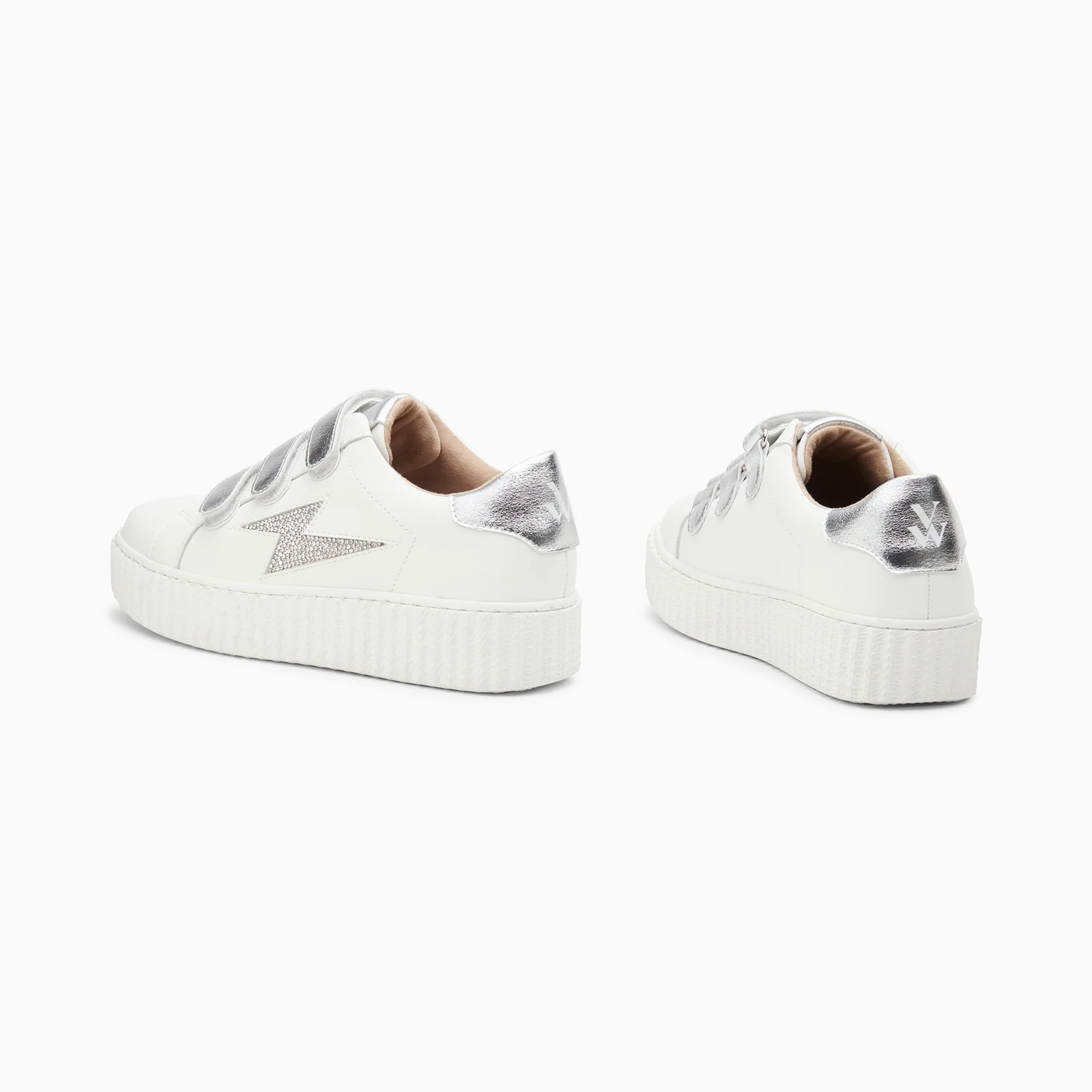 Sneakers-Baskets éclair Kandia blanc et argent à scratchs