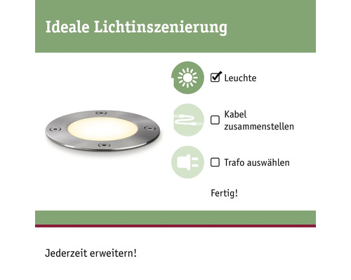 Paulmann Plug & Shine LED inbouwspot, rond, IP65, 3,6W, 300 lm, 3000 K, zilver, 230/24 V