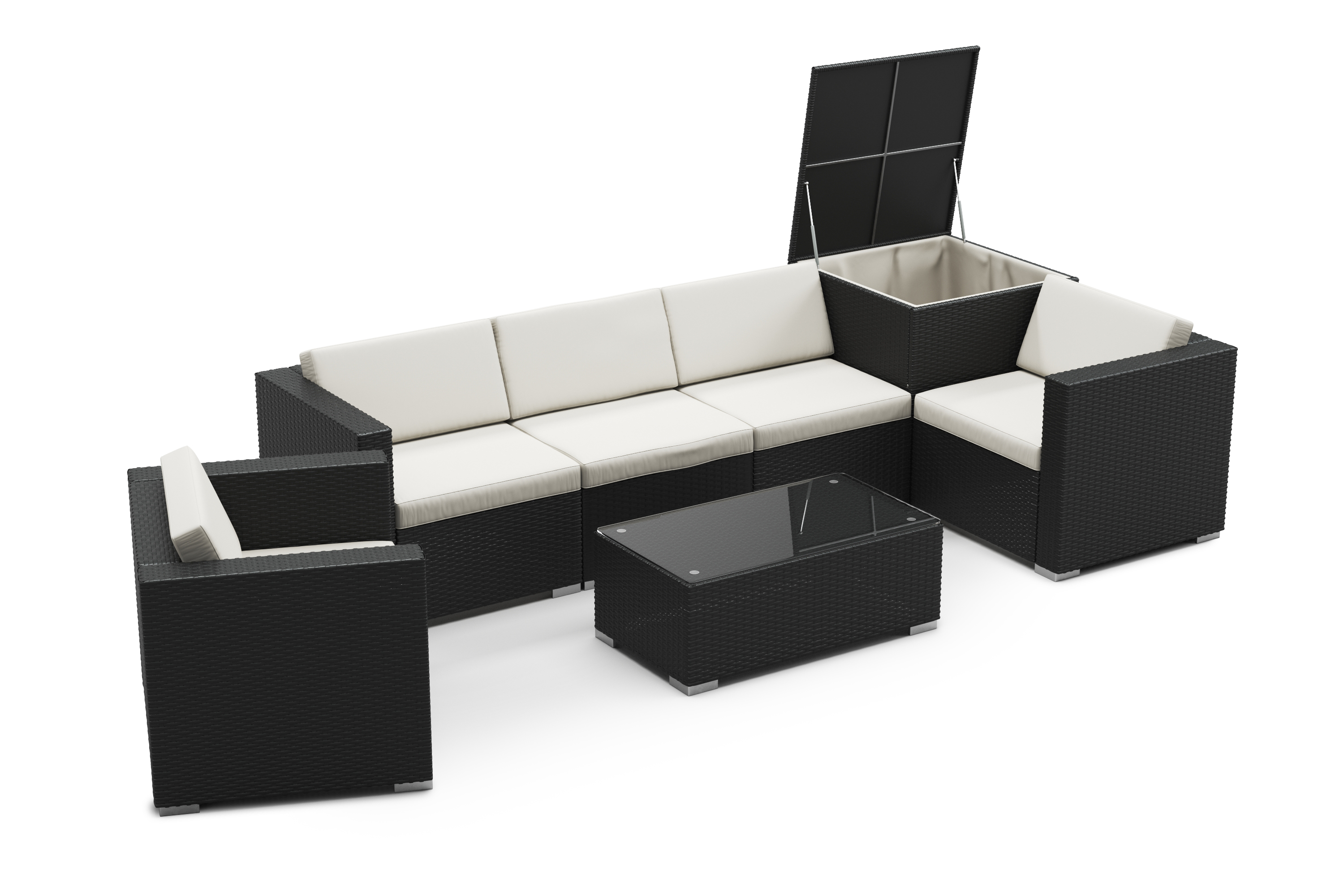 Rattanlounge mit Kissenbox BORA BORA schwarz/weiss