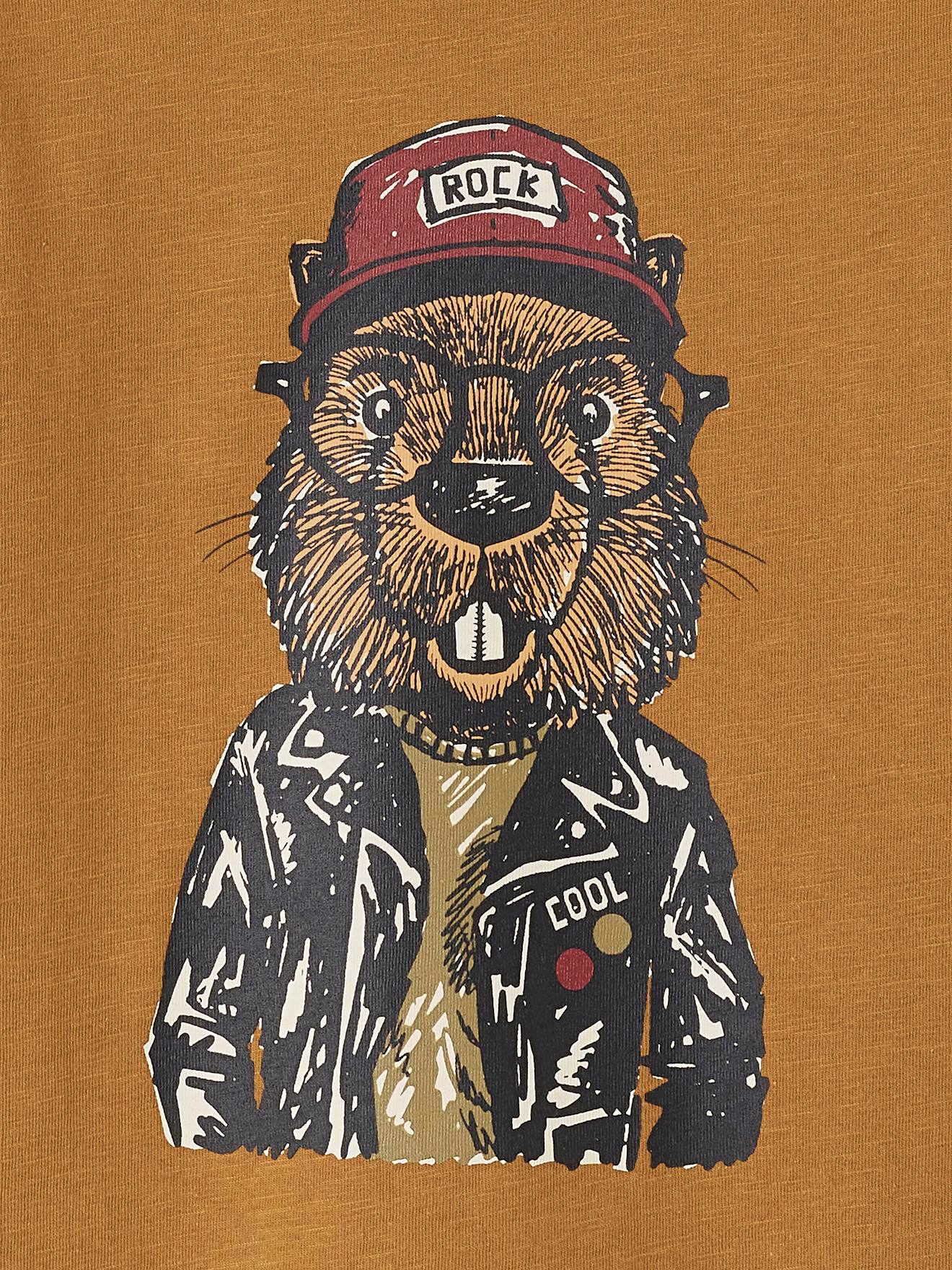 Camiseta divertida com estampa de gato, para meninos, cáqui.