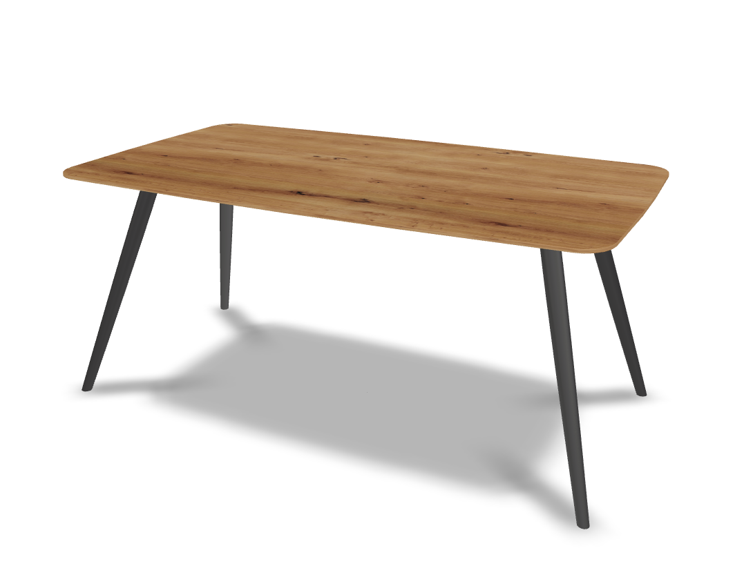 They & Me eettafel Joy – bootsvorm – eiken rustiek lak– onderstel RAL9017 verkeerszwart 160 x 90 x 75 | Eiken Rustiek Lak | Rechte Rand | Frame RAL9017 Verkeerszwart