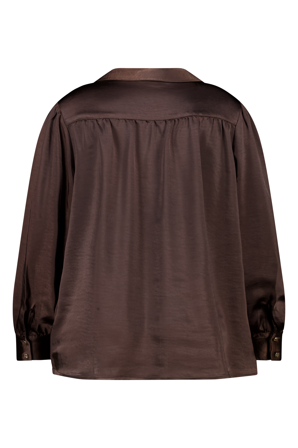 Satijnen blouse met gouden knoopsluiting Donker bruin