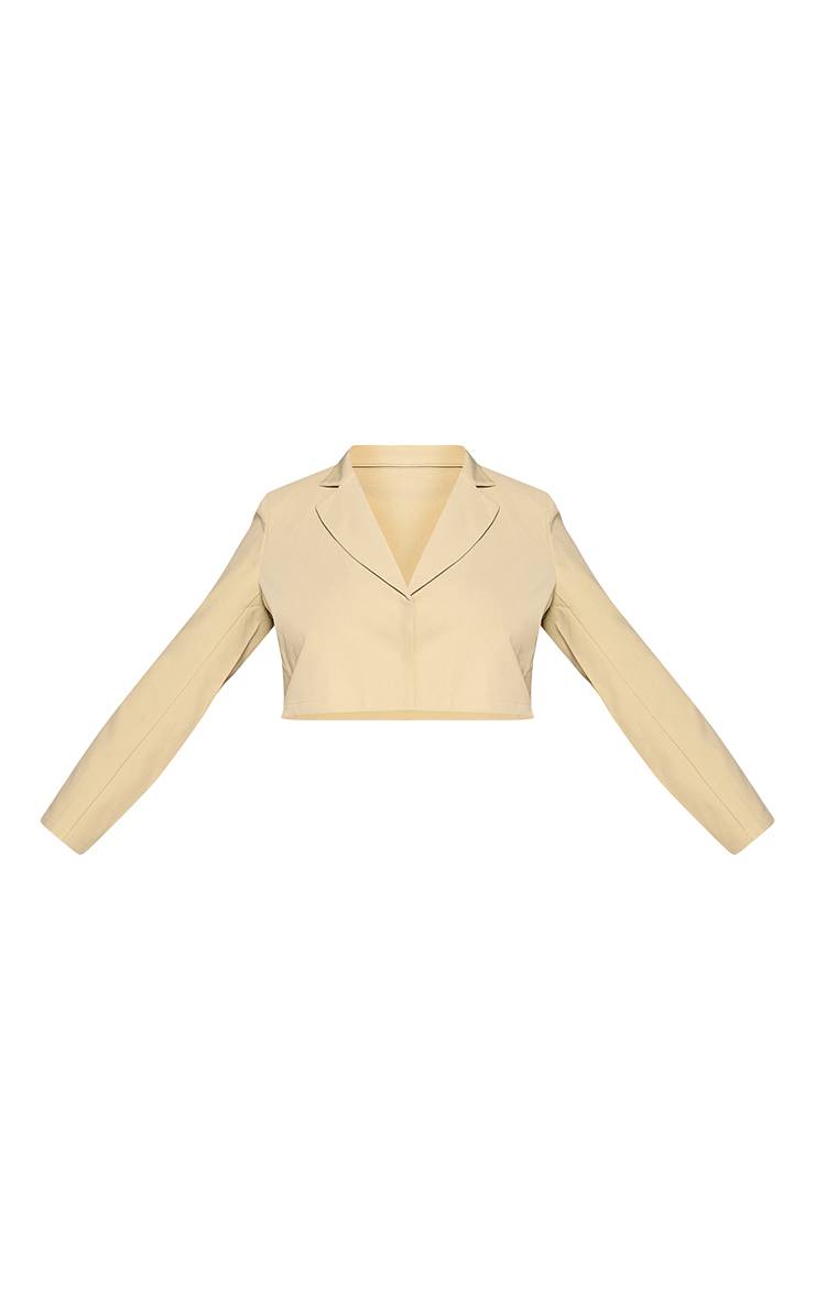 Vert Sauge Blazer Court Boxy Ajusté Avec Détail Nœud En Tissu Tissé Grande Taille