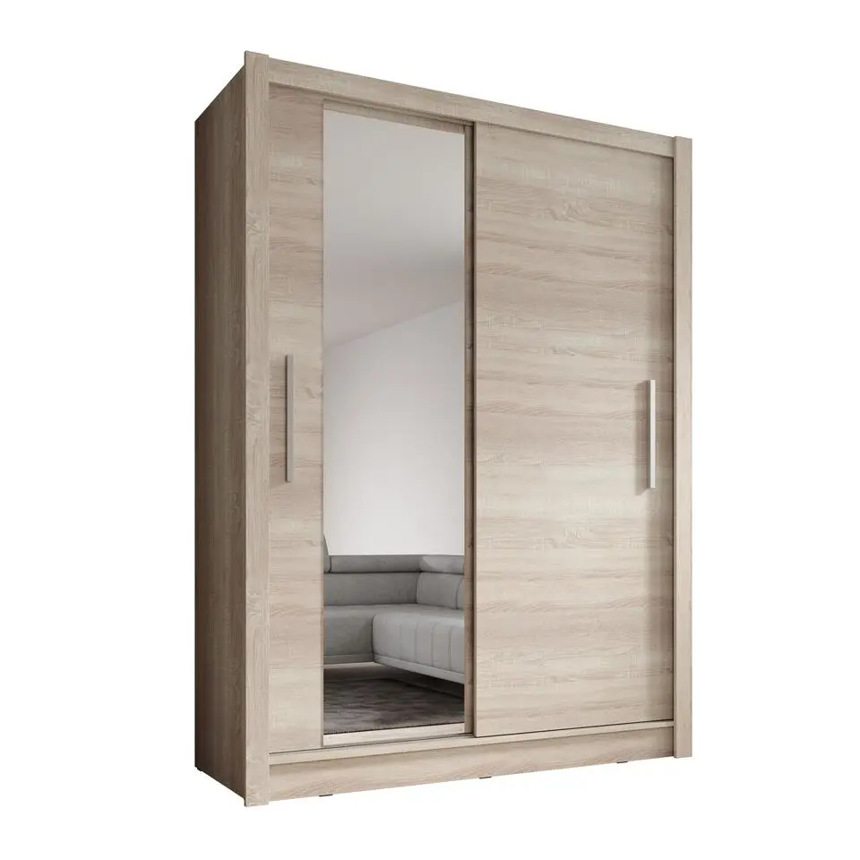 Meubella - Kledingkast Bazarre - Eiken - 155 cm - Met spiegel