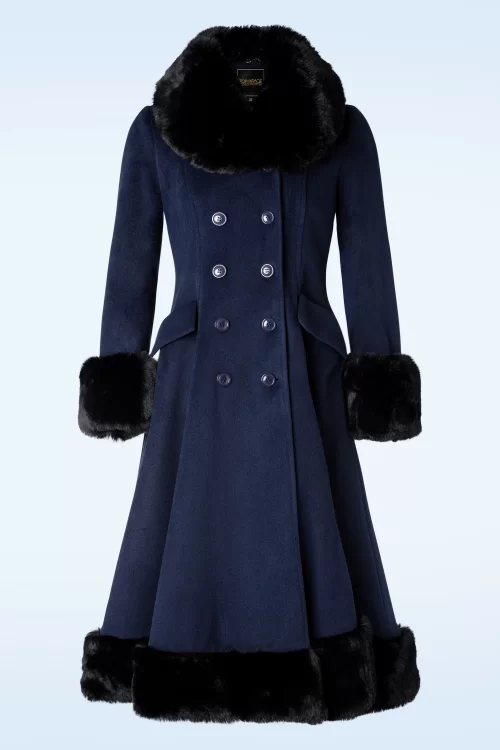Topvintage Boutique Collection Topvintage exclusive ~ Mae swing jas met bont in marineblauw