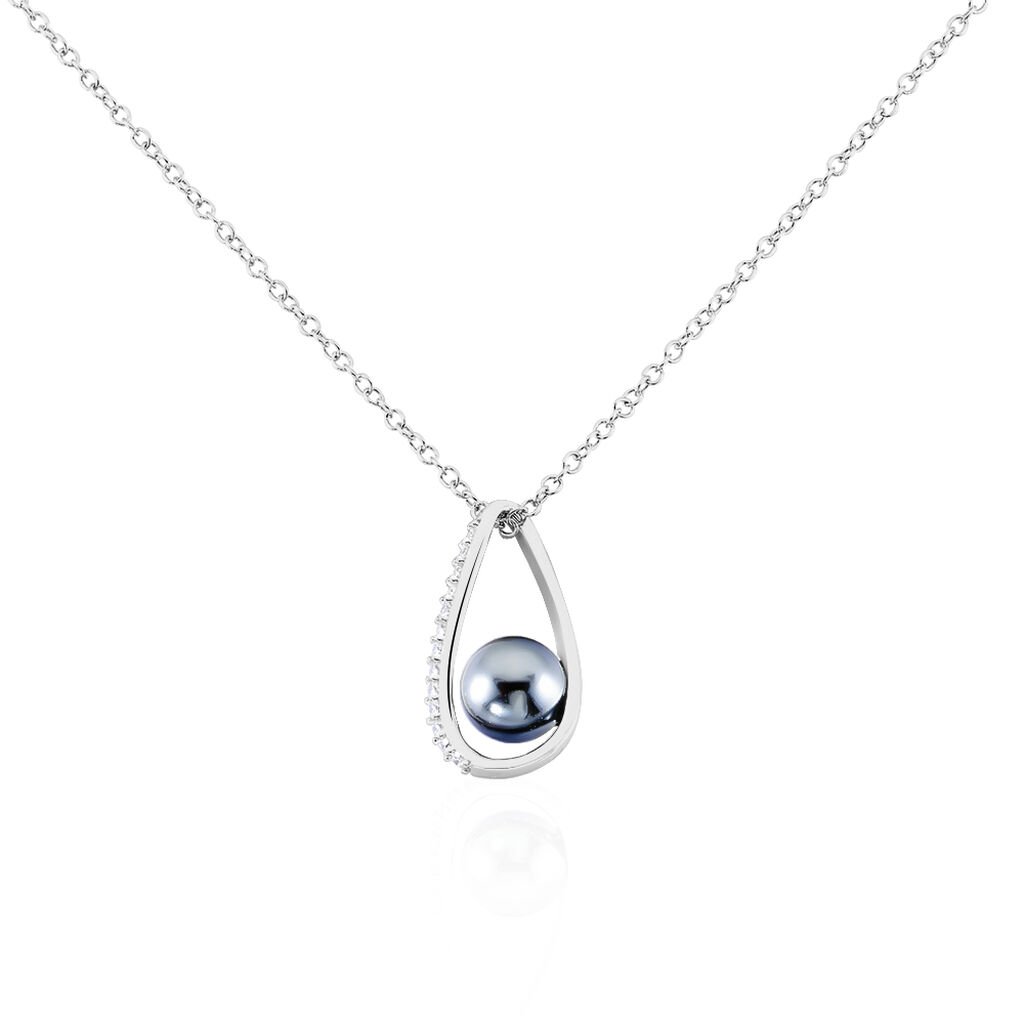 Collier Polynesie Argent Blanc Perle D'imitation Et Oxyde De Zirconium
