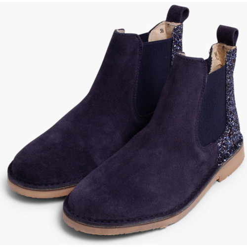 Pisamonas - Botines Niña Serraje con talonera glitter Azul