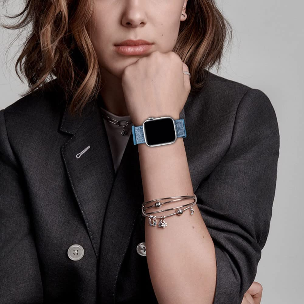 Apple Watch (49/46/45/44 mm) Nylon Ersatz Armband mit Klettverschluss (Gelenkumfang: 185-239mm) - Blau