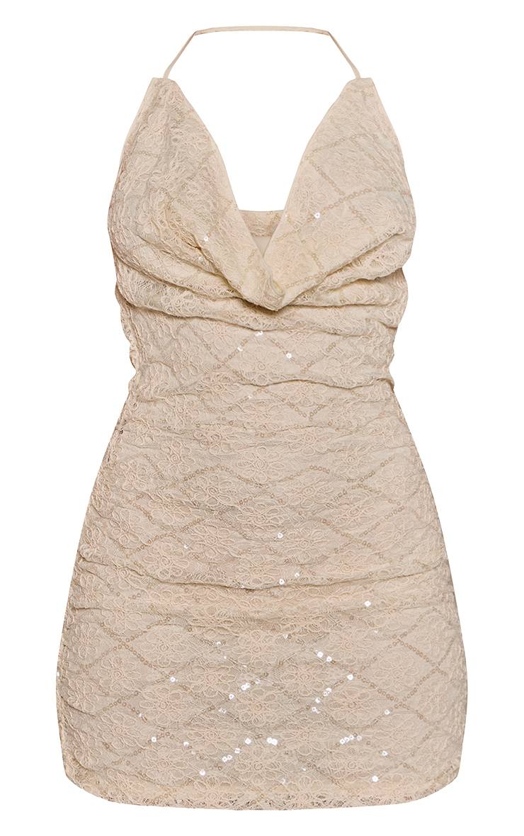 Crème Robe Mini Col Bénitier À Sequins Floraux