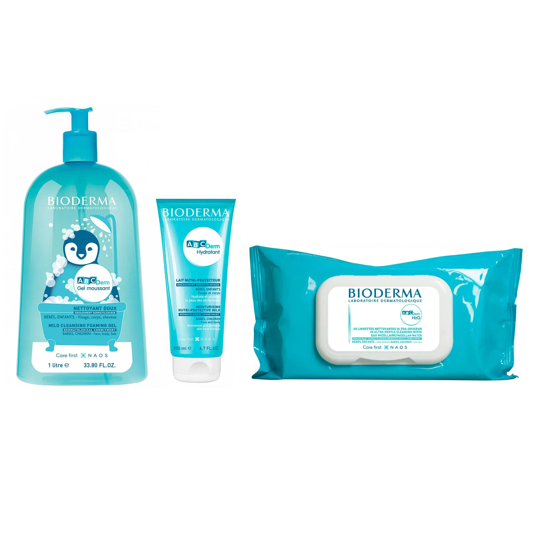 Bioderma Ensemble ABCDerme Gel Moussant + Hydratant + Lingettes