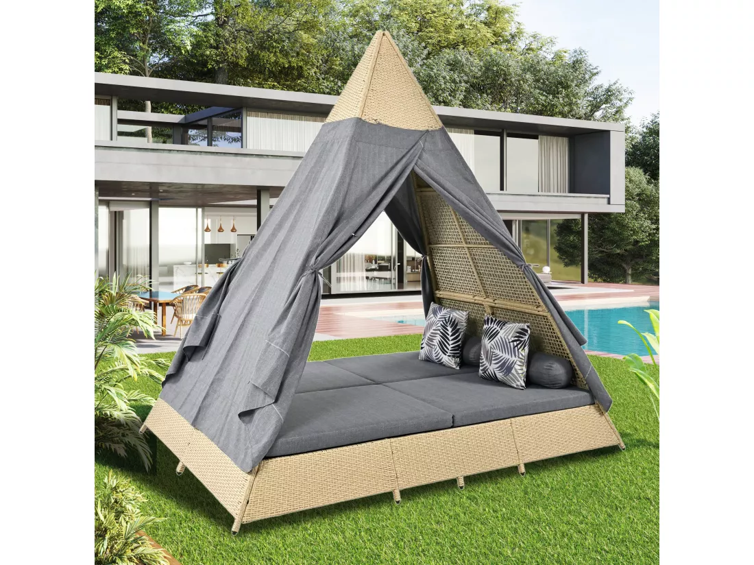 Tente en rotin, d231cm×h231cm, gris