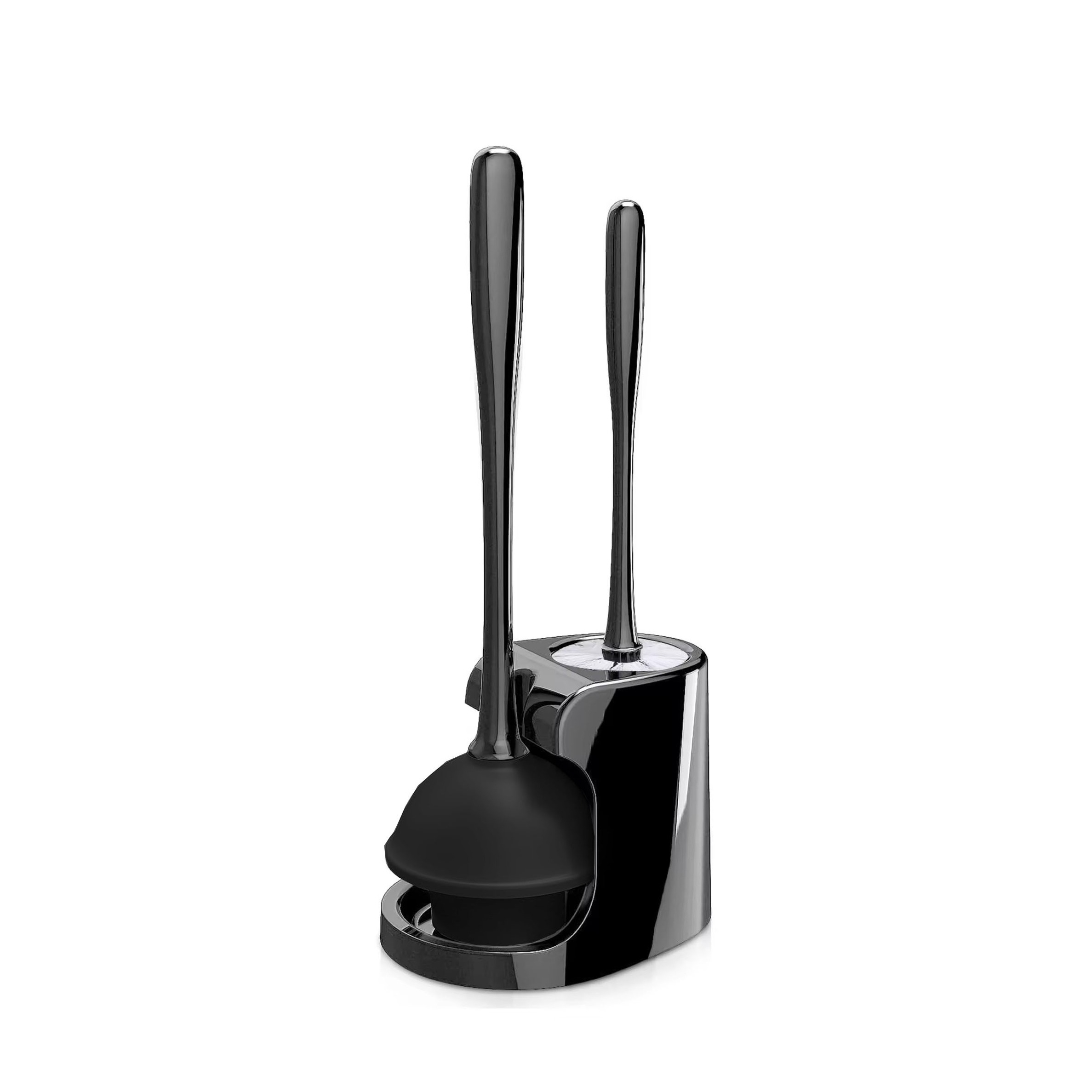 (2-tlg. Set) WC Bürste Toiletten Saugglocke Abfluss Reiniger Pömpel mit Halterung - Schwarz