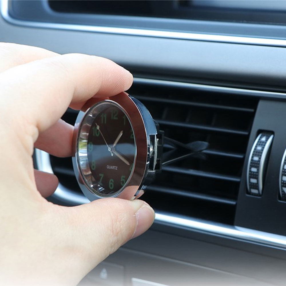 Leuchtende Auto KFZ Quartz Uhr Innenraum Deko mit Halterung für Lüftungsgitter - Silber