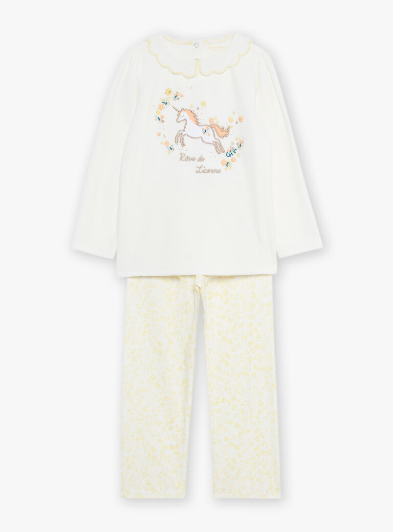 Pyjama en velours écru à motif licorne